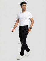 Men Trouser Regular Fit Jet Black Mid Rise