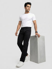 Men Trouser Regular Fit Jet Black Mid Rise