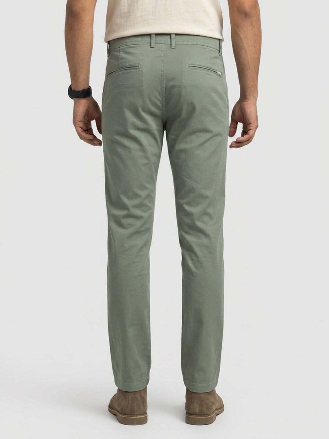 Men Trouser Regular Fit Green Mid Rise