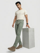Men Trouser Regular Fit Green Mid Rise