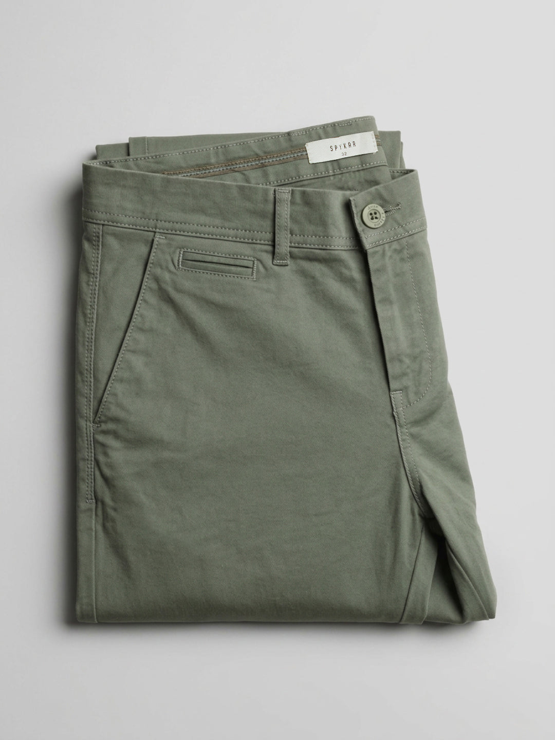Men Trouser Regular Fit Green Mid Rise