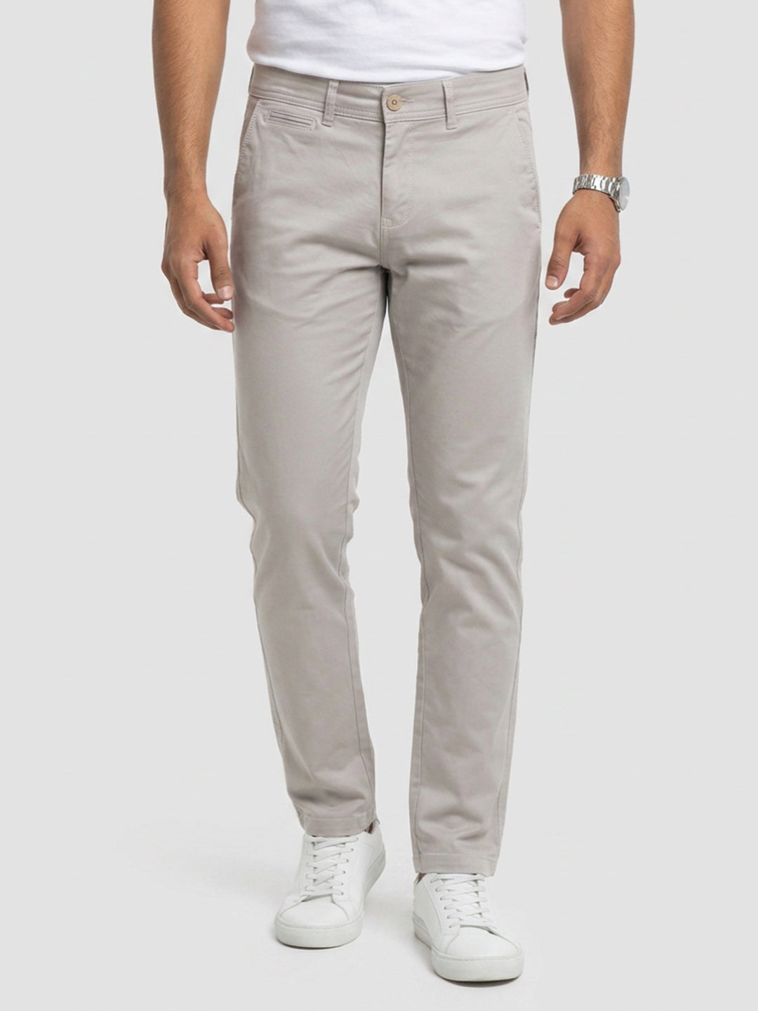 Men Trouser Regular Fit Beige Mid Rise