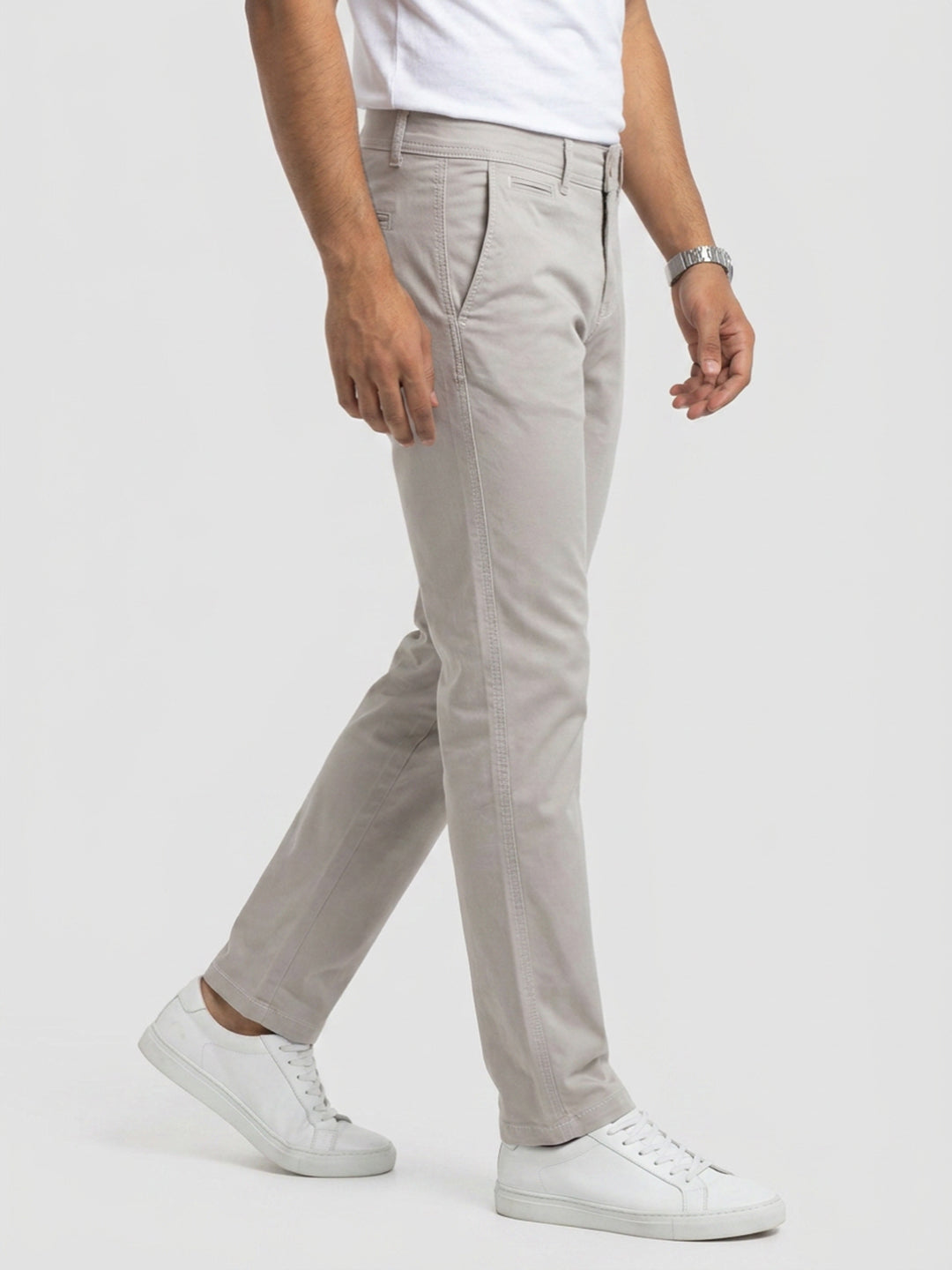 Men Trouser Regular Fit Beige Mid Rise