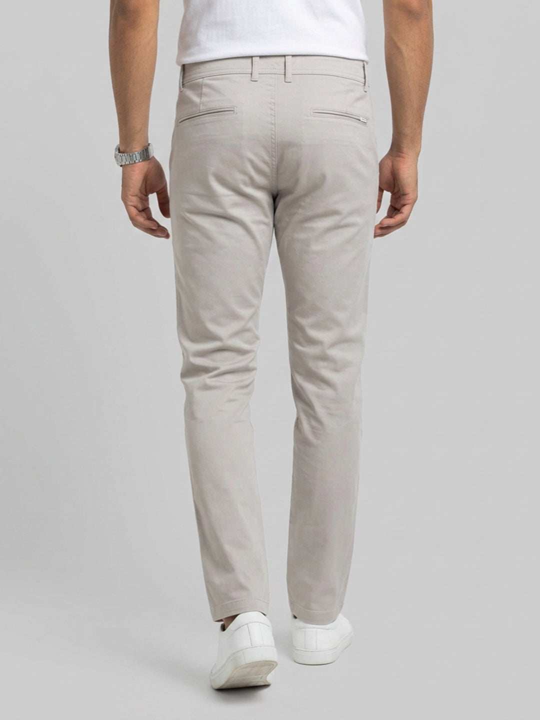 Men Trouser Regular Fit Beige Mid Rise
