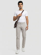 Men Trouser Regular Fit Beige Mid Rise