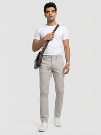 Men Trouser Regular Fit Beige Mid Rise