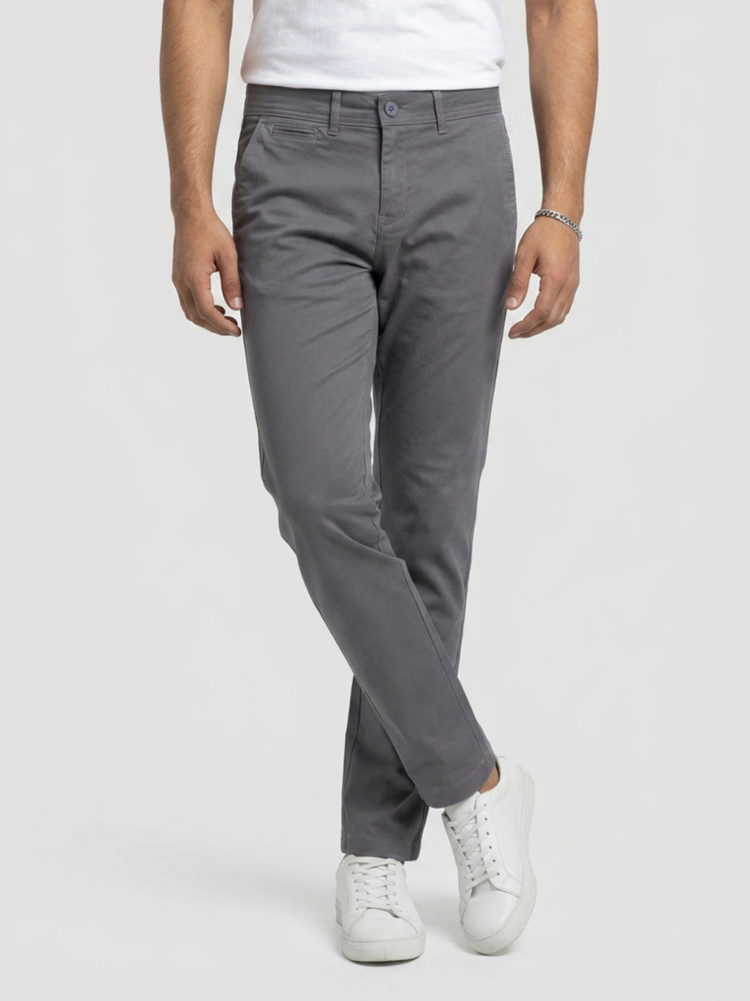 Men Trouser Regular Fit Grey Mid Rise