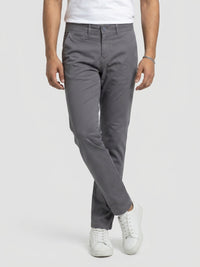Men Trouser Regular Fit Grey Mid Rise