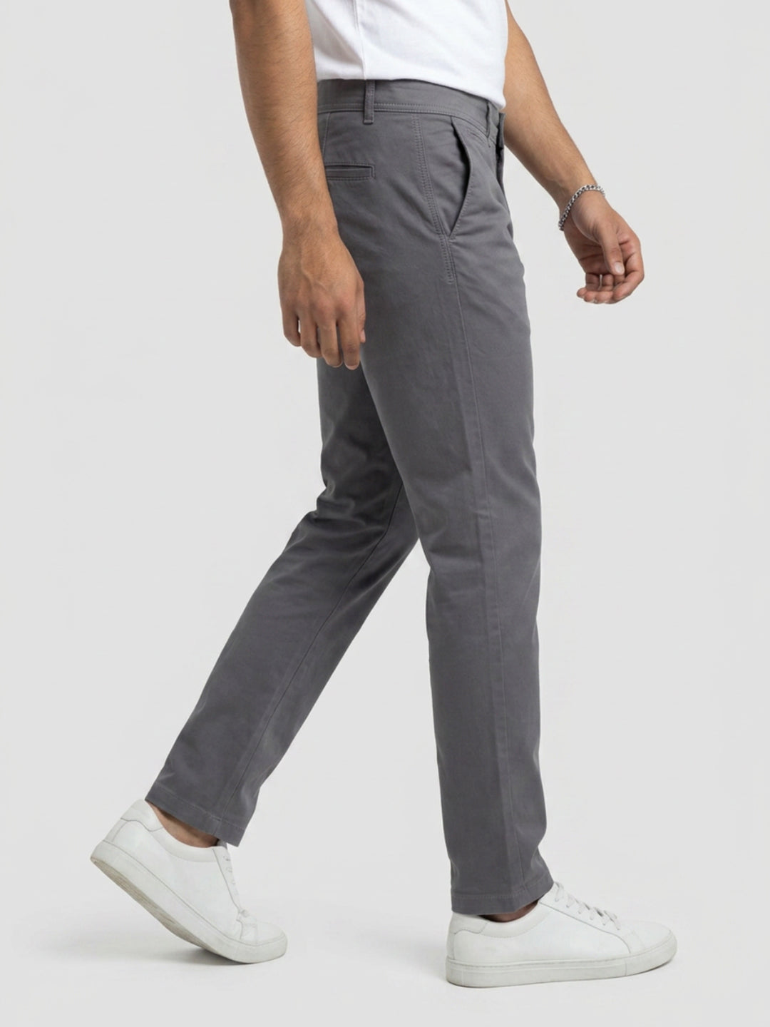 Men Trouser Regular Fit Grey Mid Rise