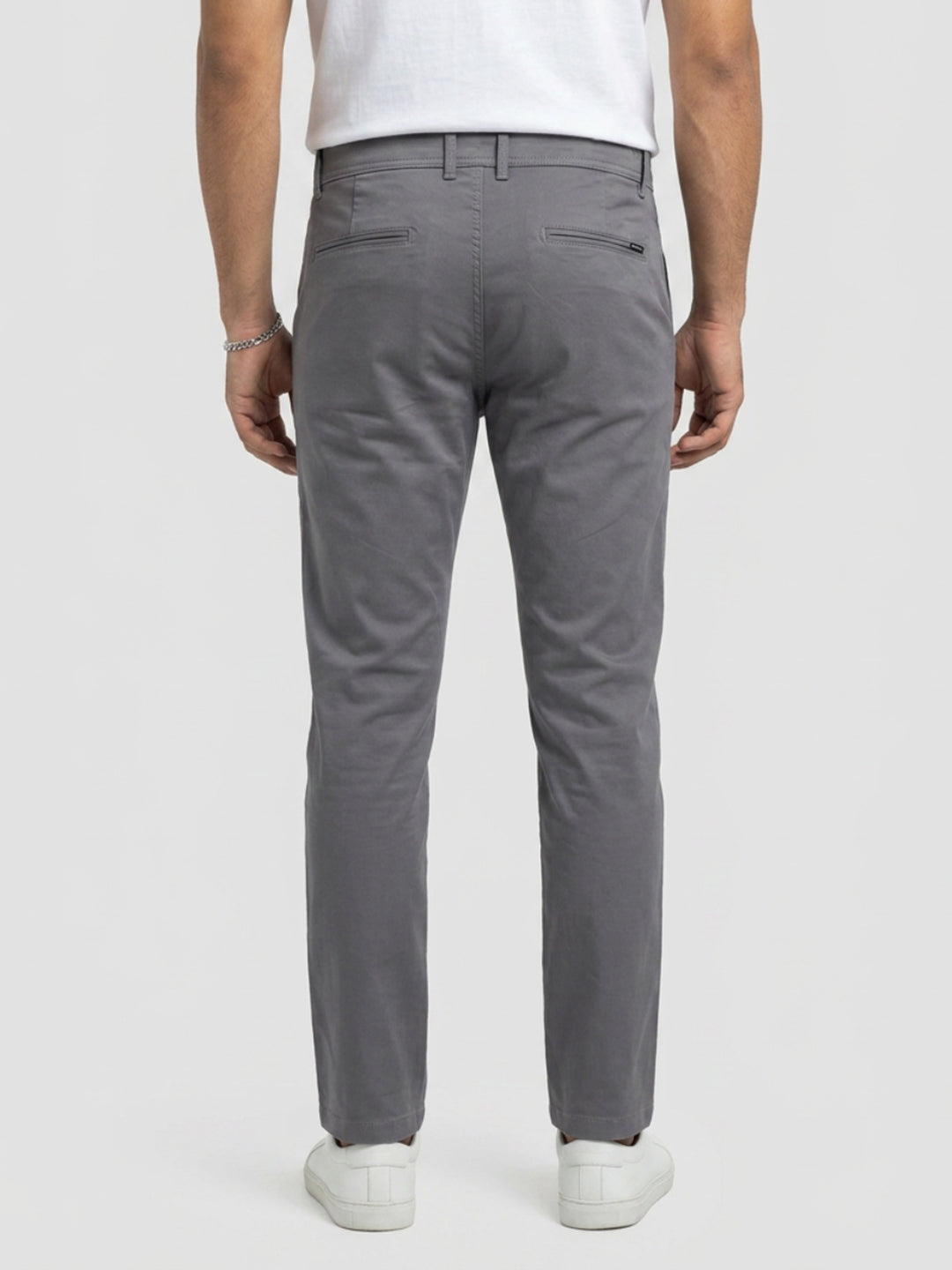 Men Trouser Regular Fit Grey Mid Rise
