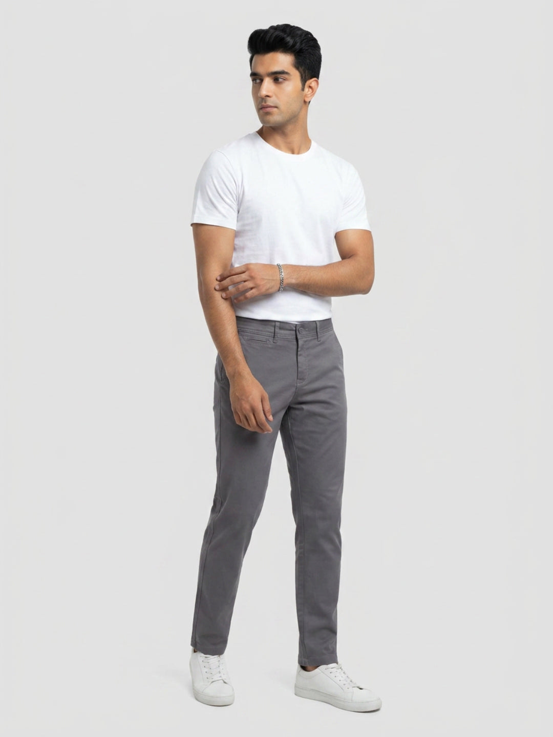 Men Trouser Regular Fit Grey Mid Rise
