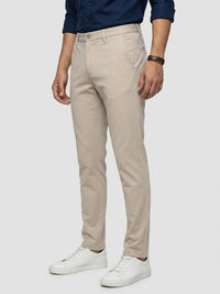 Men Trouser Regular Fit Beige Mid Rise