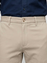 Men Trouser Regular Fit Beige Mid Rise