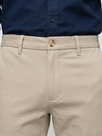 Men Trouser Regular Fit Beige Mid Rise