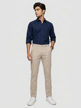 Men Trouser Regular Fit Beige Mid Rise