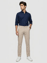 Men Trouser Regular Fit Beige Mid Rise