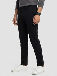 Men Trouser Regular Fit Jet Black Mid Rise