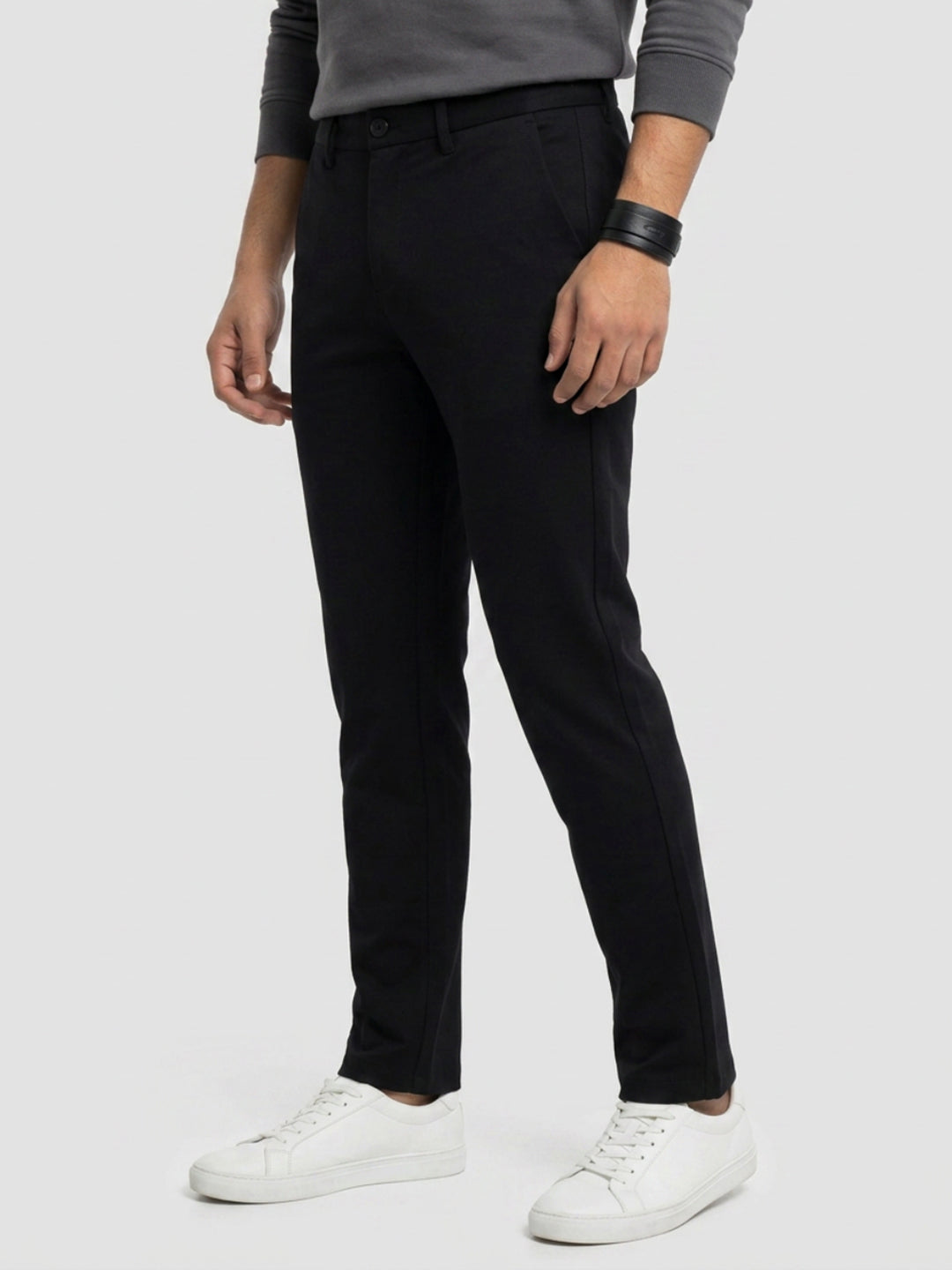 Men Trouser Regular Fit Jet Black Mid Rise