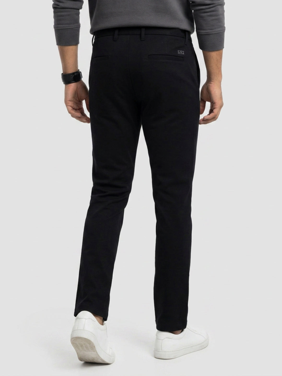 Men Trouser Regular Fit Jet Black Mid Rise
