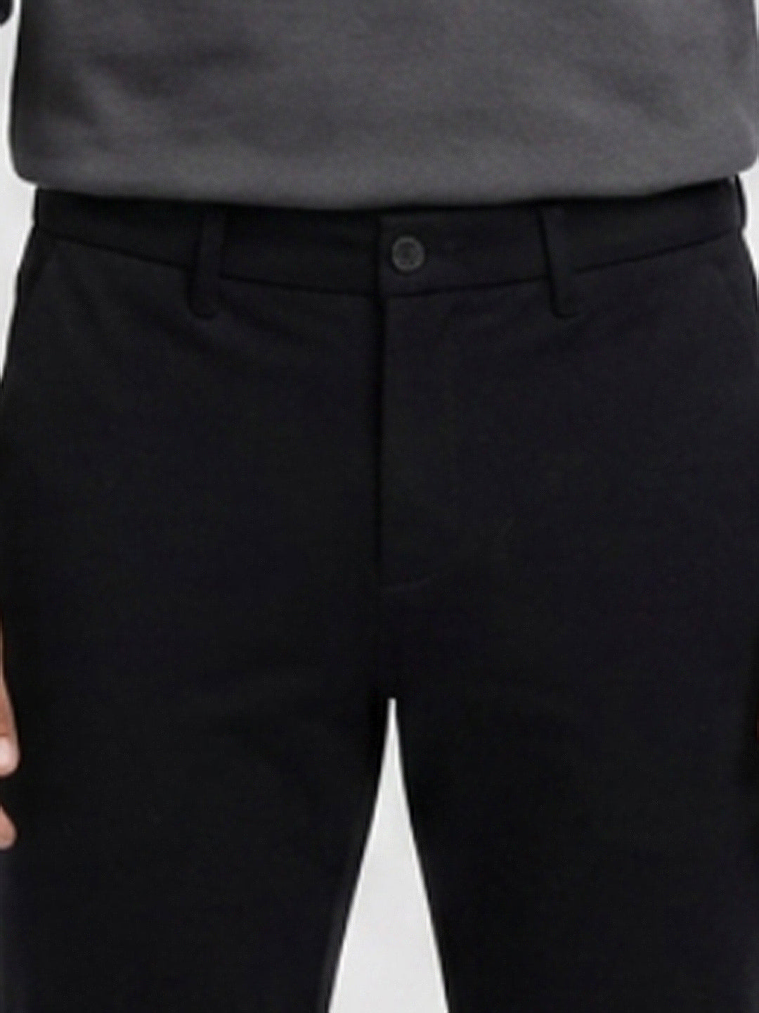 Men Trouser Regular Fit Jet Black Mid Rise
