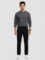 Men Trouser Regular Fit Jet Black Mid Rise