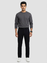 Men Trouser Regular Fit Jet Black Mid Rise