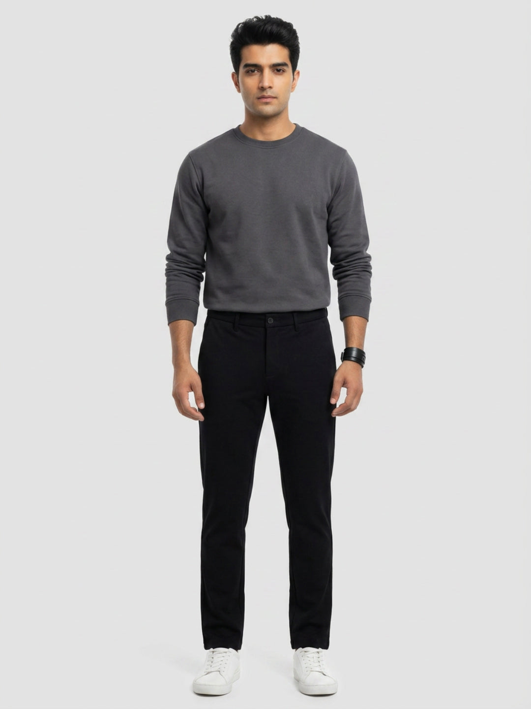 Men Trouser Regular Fit Jet Black Mid Rise