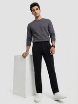 Men Trouser Regular Fit Jet Black Mid Rise