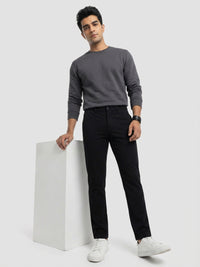 Men Trouser Regular Fit Jet Black Mid Rise