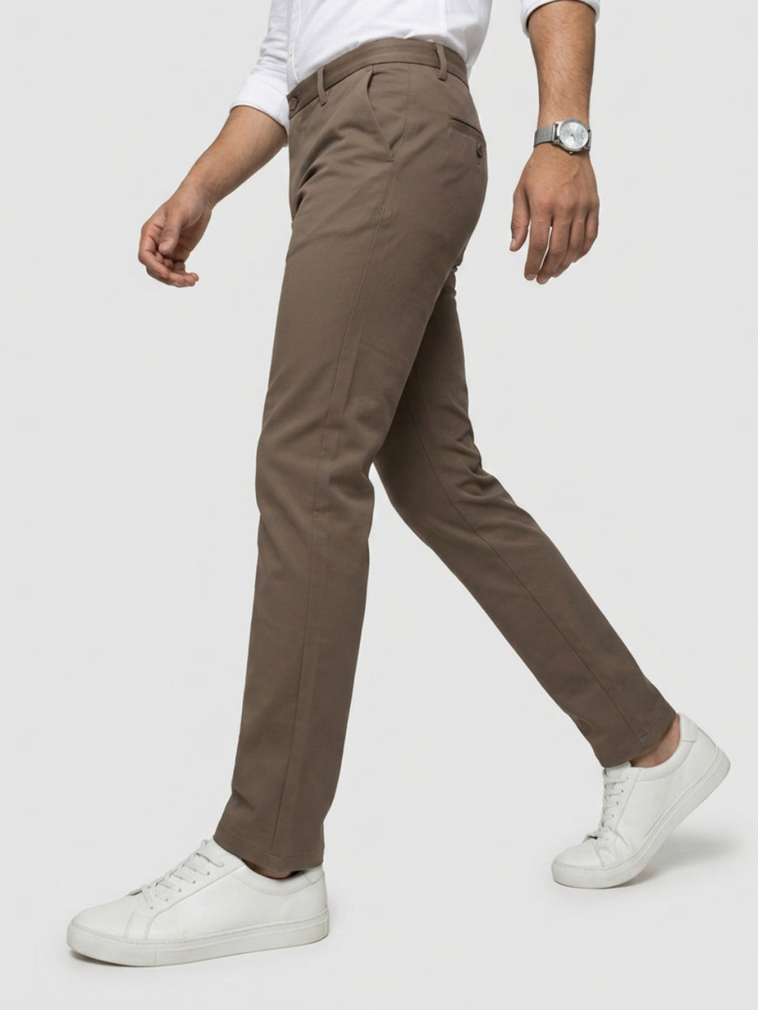 Men Trouser Regular Fit Grey Mid Rise
