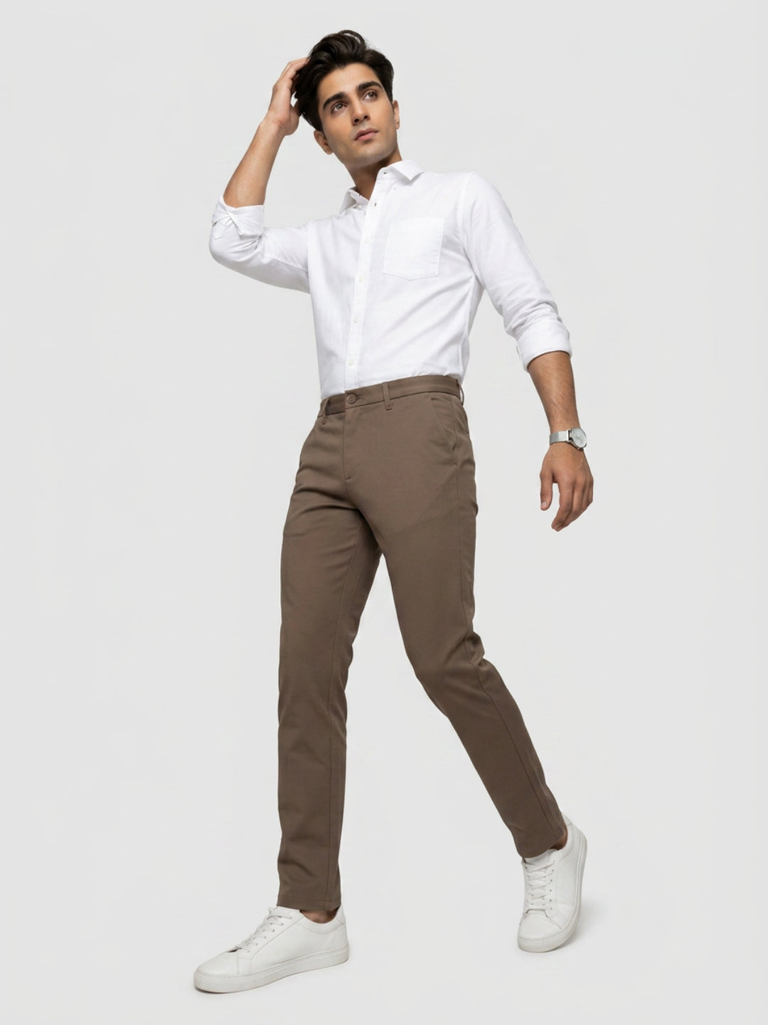 Men Trouser Regular Fit Grey Mid Rise