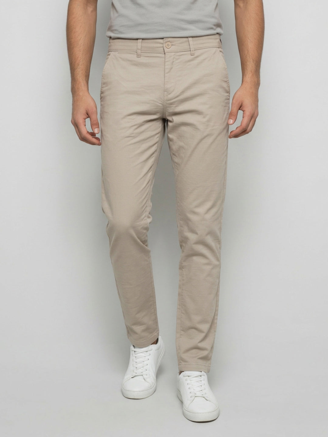 Men Trouser Regular Fit Brown Mid Rise