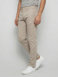Men Trouser Regular Fit Brown Mid Rise