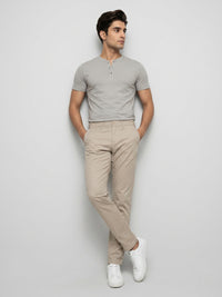 Men Trouser Regular Fit Brown Mid Rise