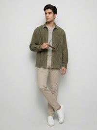 Men Trouser Regular Fit Brown Mid Rise