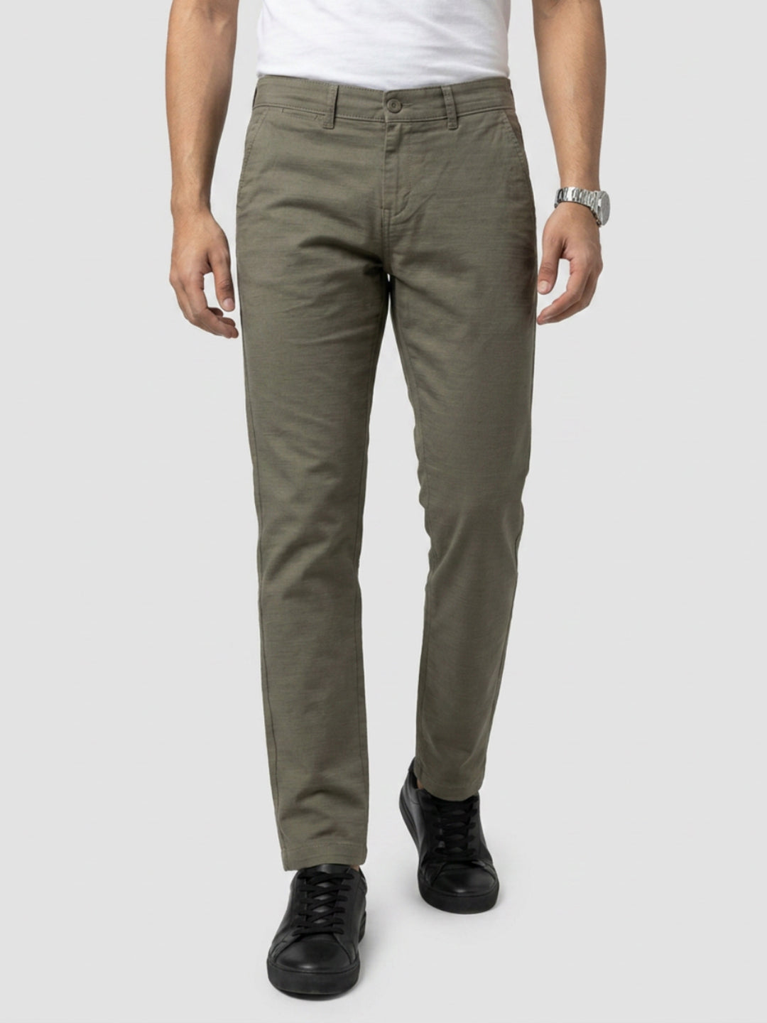Men Trouser Regular Fit Grey Mid Rise