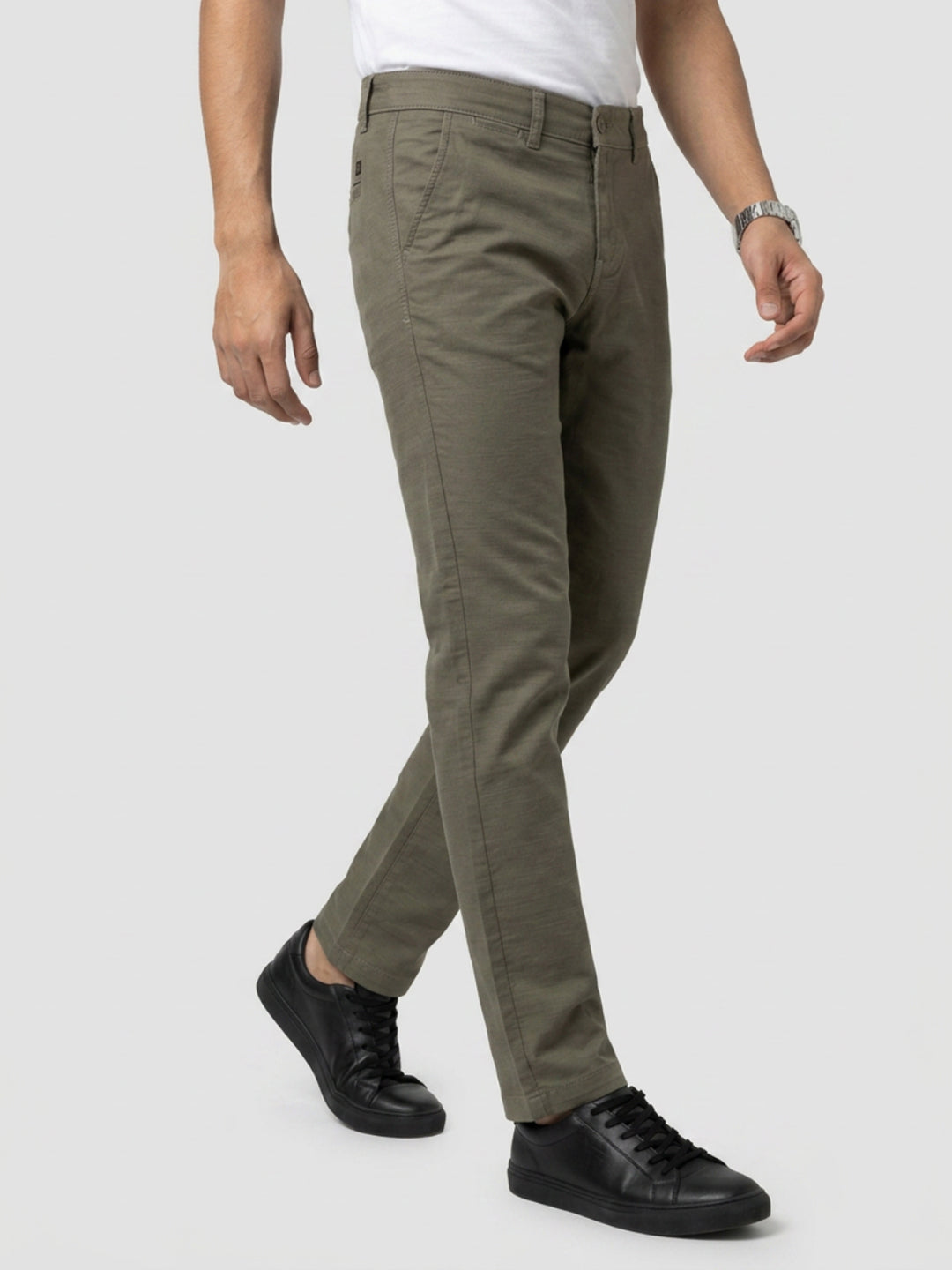 Men Trouser Regular Fit Grey Mid Rise