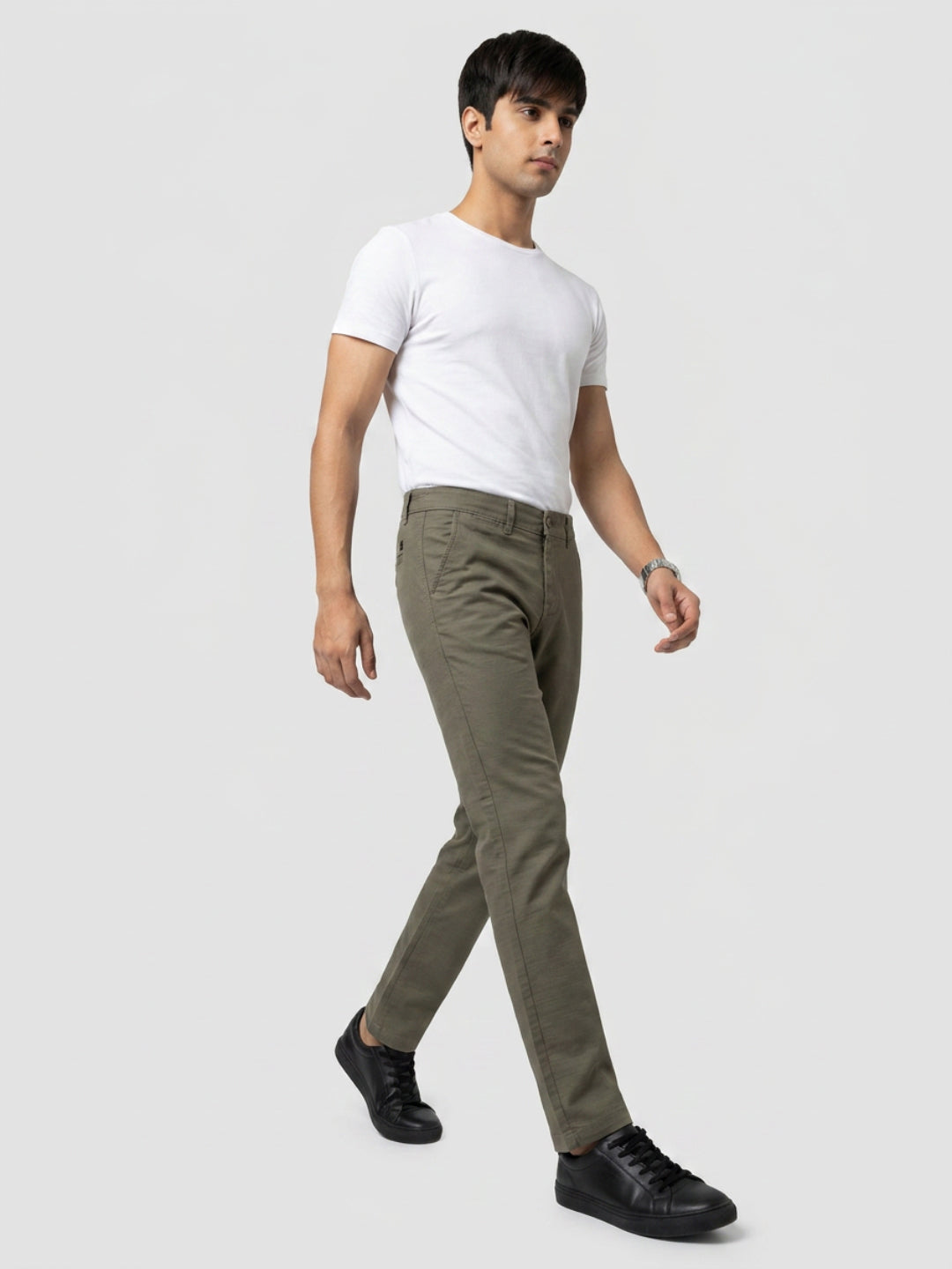 Men Trouser Regular Fit Grey Mid Rise