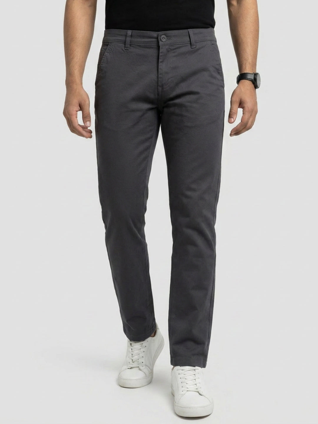 Men Trouser Regular Fit Grey Mid Rise