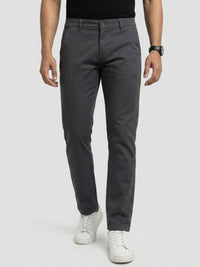 Men Trouser Regular Fit Grey Mid Rise
