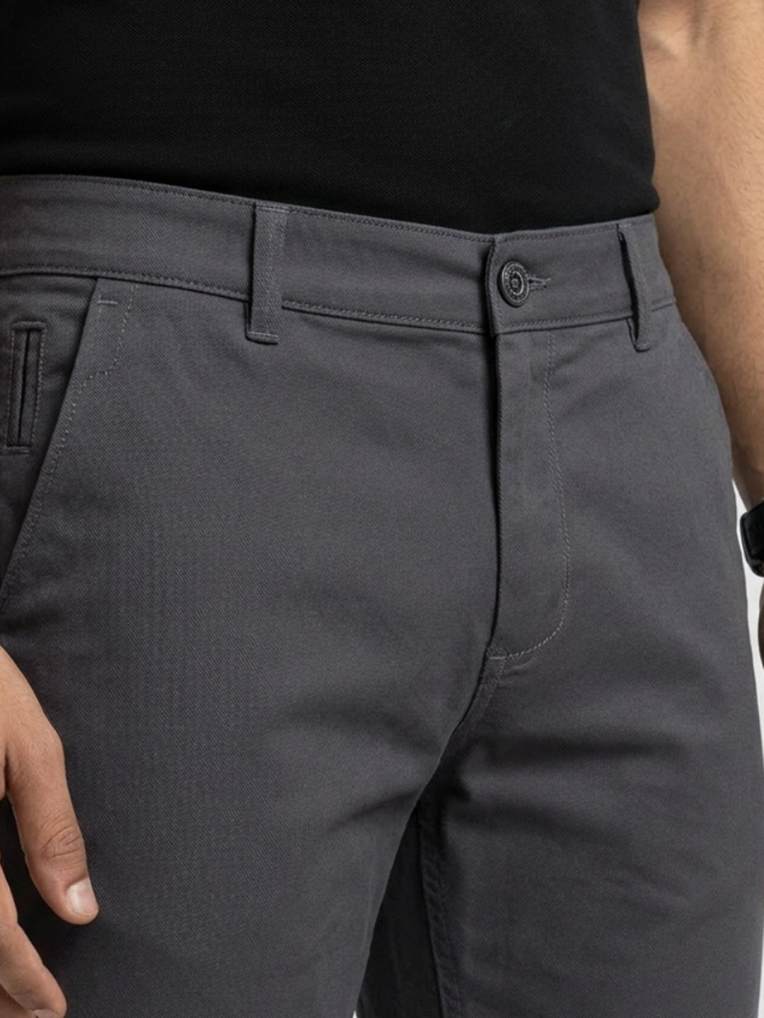 Men Trouser Regular Fit Grey Mid Rise