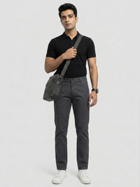 Men Trouser Regular Fit Grey Mid Rise