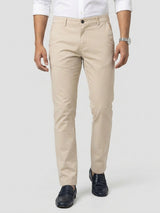 Men Trouser Regular Fit Beige Mid Rise