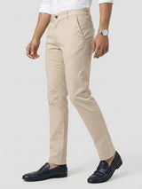 Men Trouser Regular Fit Beige Mid Rise