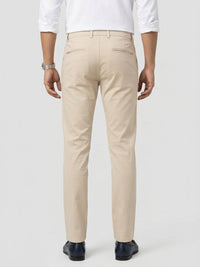 Men Trouser Regular Fit Beige Mid Rise