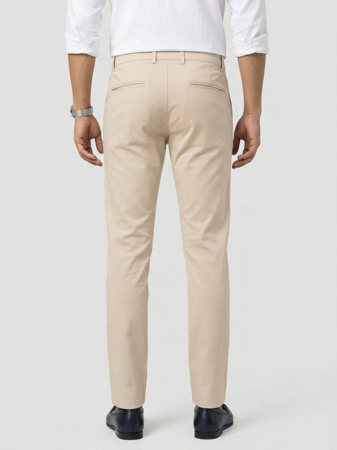 Men Trouser Regular Fit Beige Mid Rise