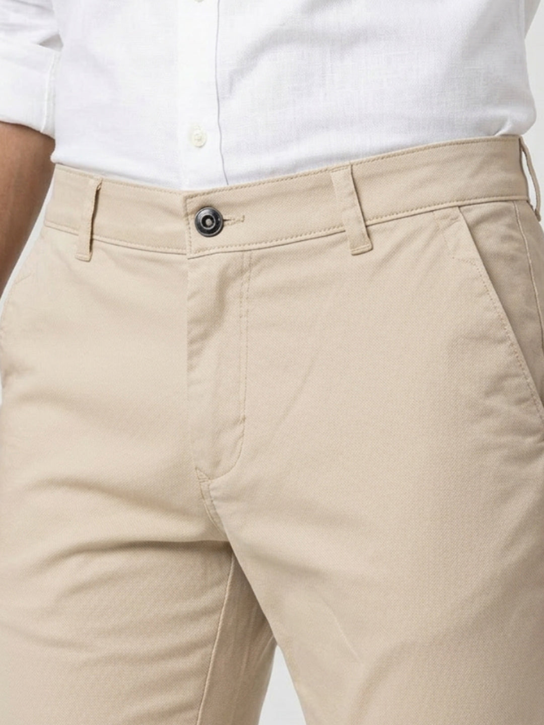 Men Trouser Regular Fit Beige Mid Rise
