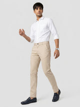 Men Trouser Regular Fit Beige Mid Rise