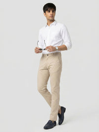 Men Trouser Regular Fit Beige Mid Rise