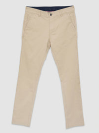 Men Trouser Regular Fit Beige Mid Rise